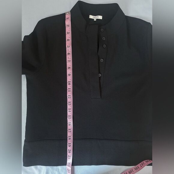 Ganni half button up black blouse with hidden buttons size M - Picture 6 of 12